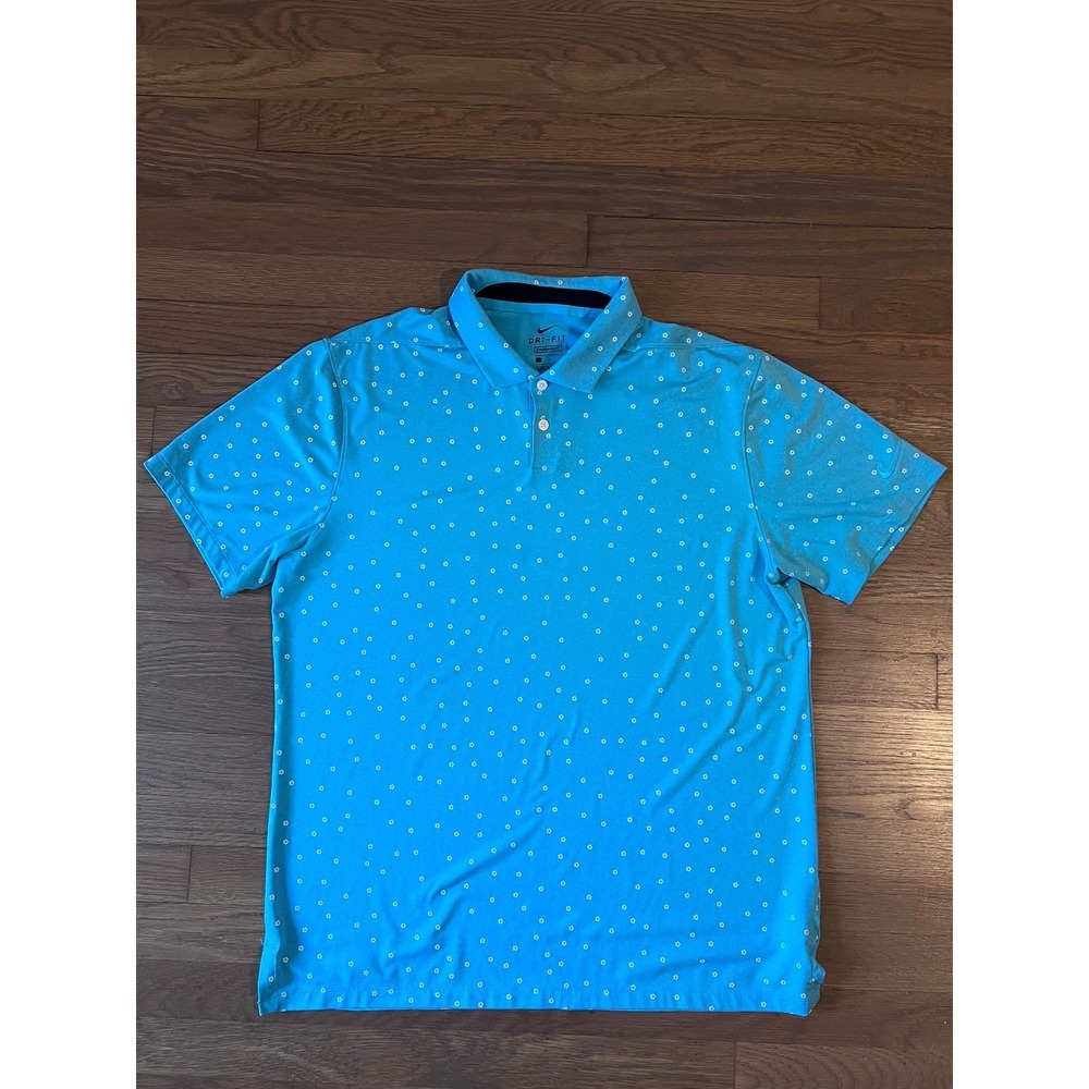 Nike Golf Dri-FIT Polo Shirt Mens Large Blue Floral Micro Print Standard Fit